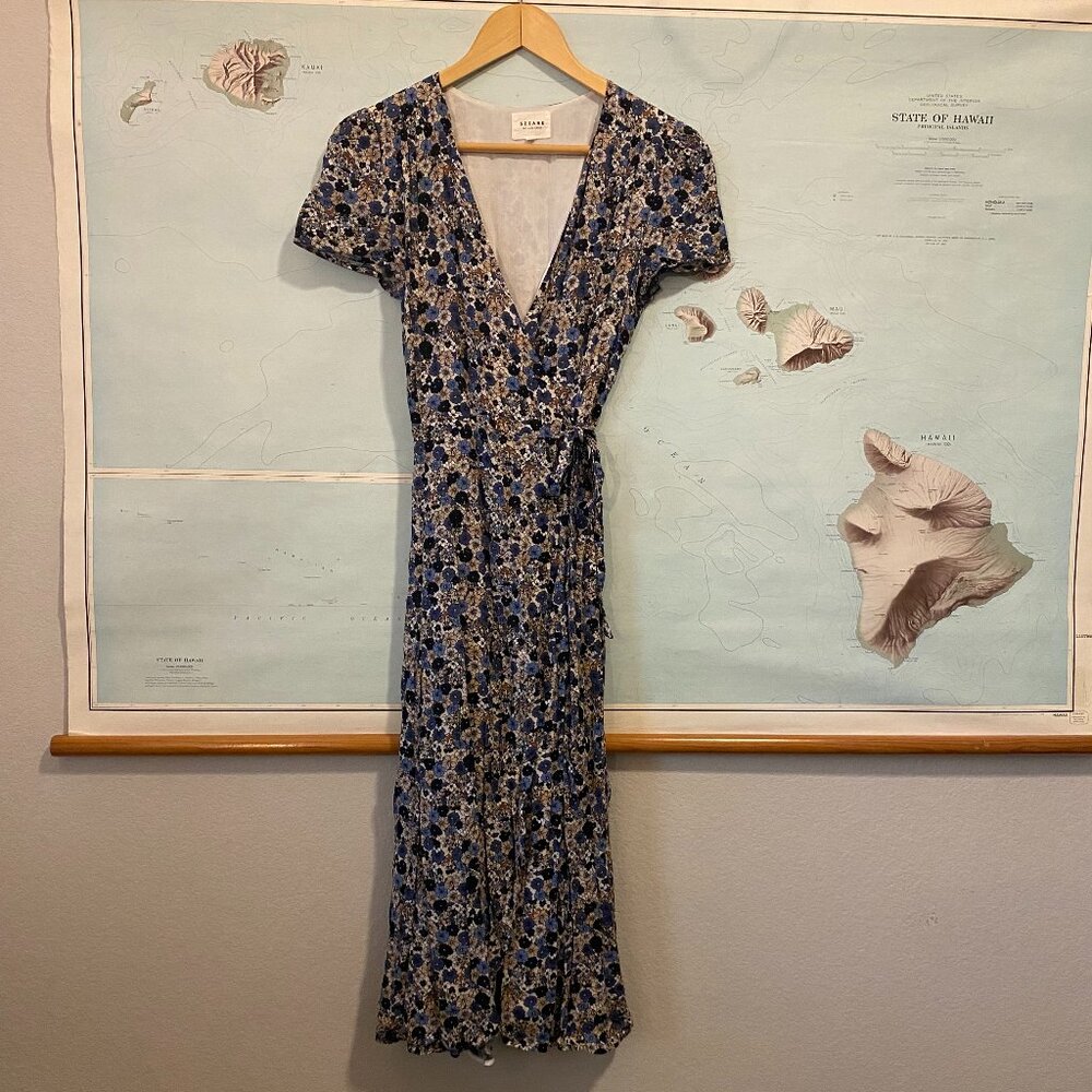 Sézane Wrap Dress  -- Blue & Cream Color Floral -- Size FR 38
